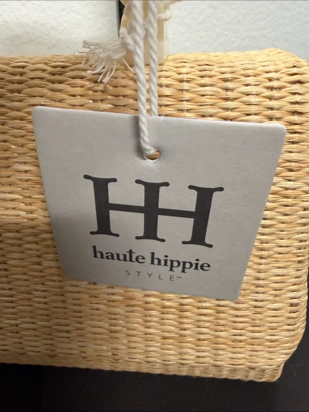 Haute Hippie | Natural Woven Satchel w/ Ivory Twist Handle & Crossbody Chain - Picture 2 of 9
